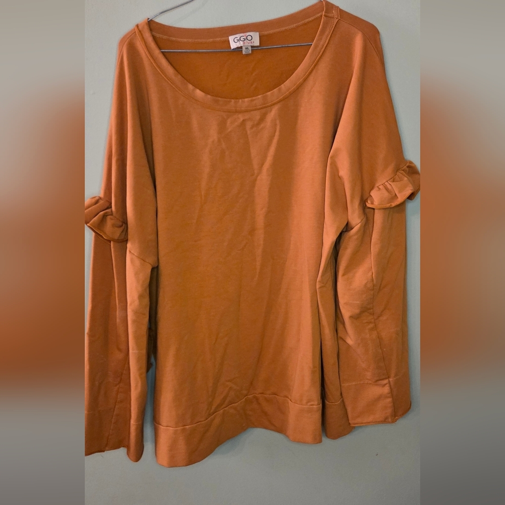 GiGiO Plus Ruffle Sleeve Sweatshirt Top Tan Camel Size 1XL